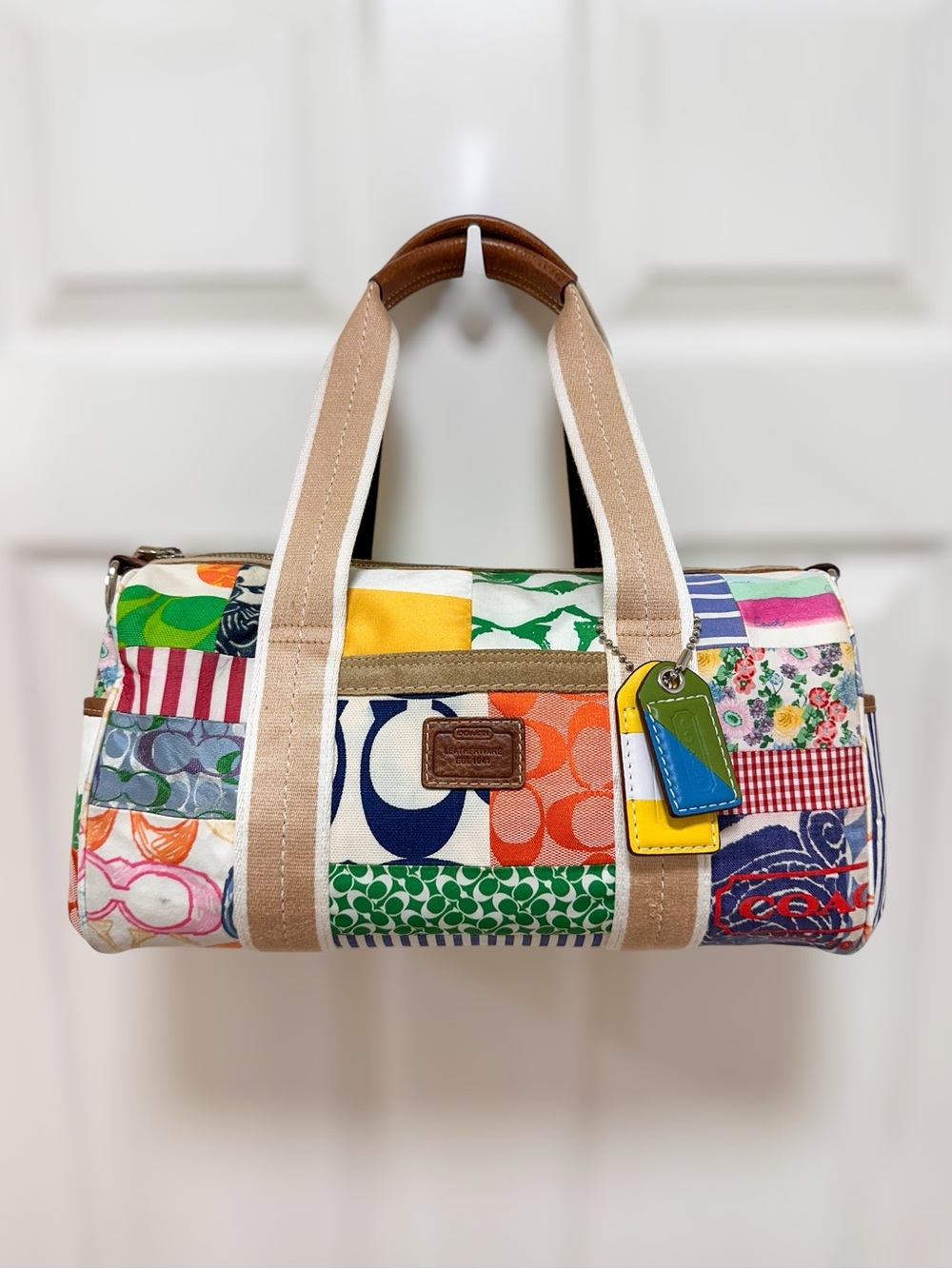 Coach Hamptons Weekend Patchwork Barrel Duffel Medium Satchel Multicolor Bag